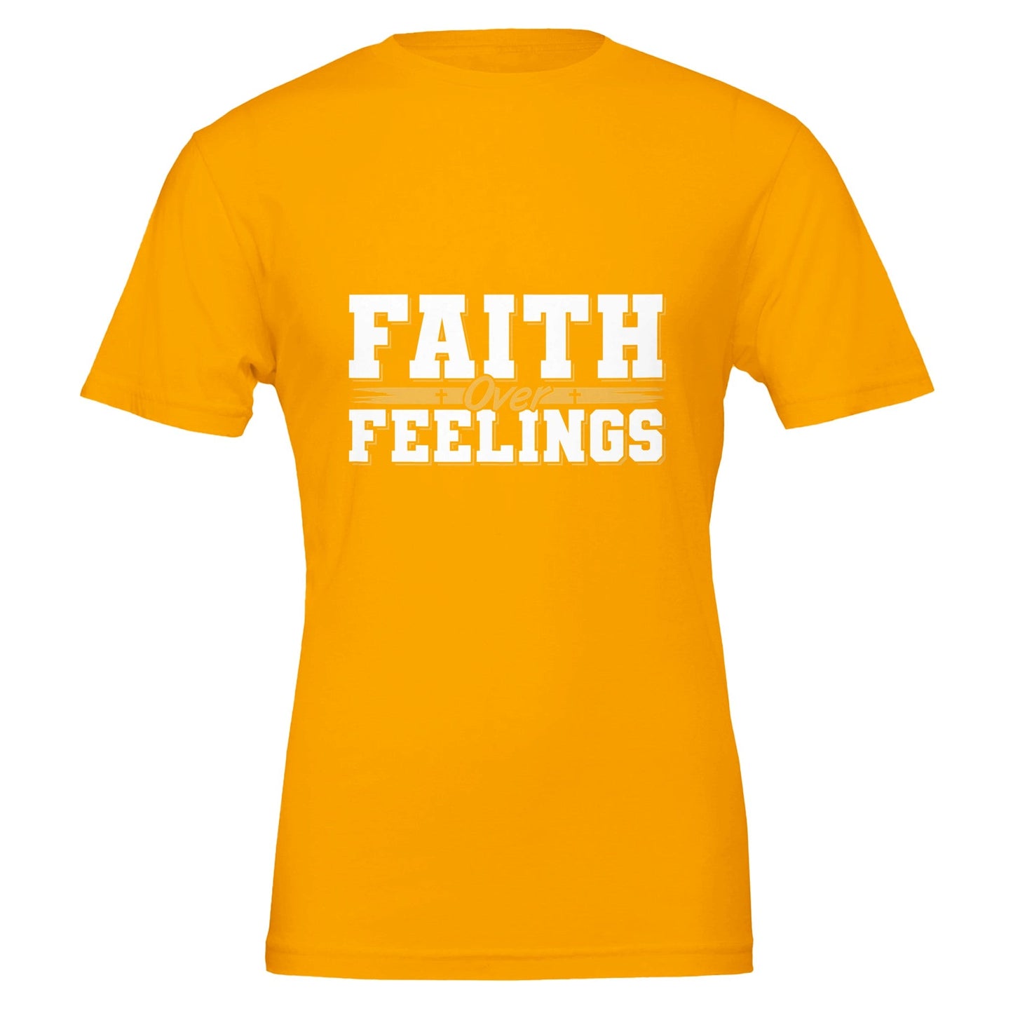 Faith Over Feelings - Premium Unisex Crewneck T-shirt | Bella + CanvasThis t-shirt is renowned for its soft feel and sturdy construction, ideal for DTG printing.

Made from 100% Airlume combed and ring-spun cotton, offering a premium, Feelings - Premium Unisex Crewneck