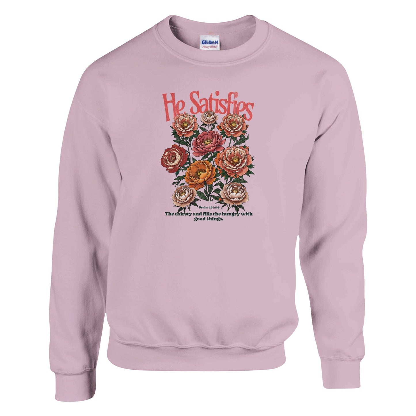 He satisifies - Classic Unisex Crewneck Sweatshirt | Gildan® 18000A heavy blend sweatshirt. Crafted from a soft blend of 50% cotton and 50% polyester.
 Features air jet yarn for a softer feel and reduced pilling.
Double-needle stitsatisifies - Classic Unisex Crewneck Sweatshirt