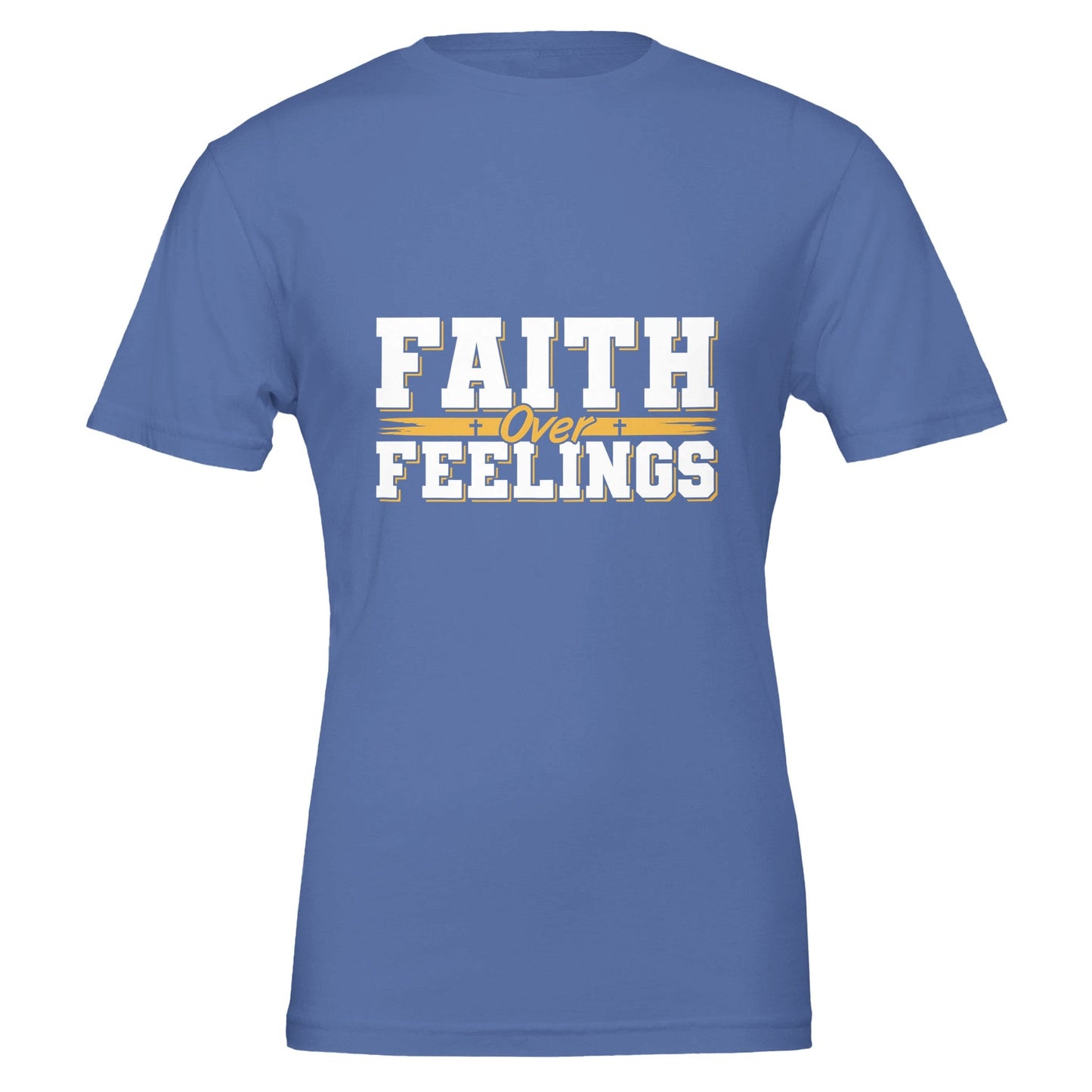 Faith Over Feelings - Premium Unisex Crewneck T-shirt | Bella + CanvasThis t-shirt is renowned for its soft feel and sturdy construction, ideal for DTG printing.

Made from 100% Airlume combed and ring-spun cotton, offering a premium, Feelings - Premium Unisex Crewneck