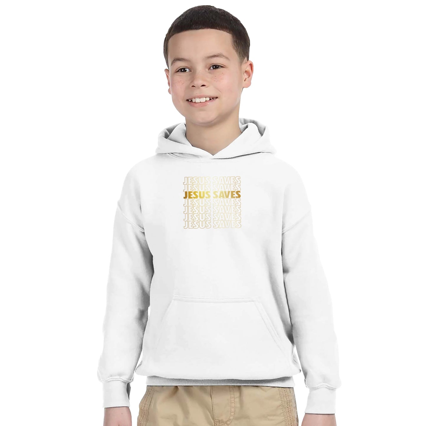 Jesus Saves - Classic Kids Pullover Hoodie | Gildan 18500BA heavy blend kids hoodie. Crafted from a soft blend of 50% cotton and 50% polyester.
Features a double-lined hood.
The fabric's air jet yarn offers a softer feel anJesus Saves - Classic Kids Pullover Hoodie