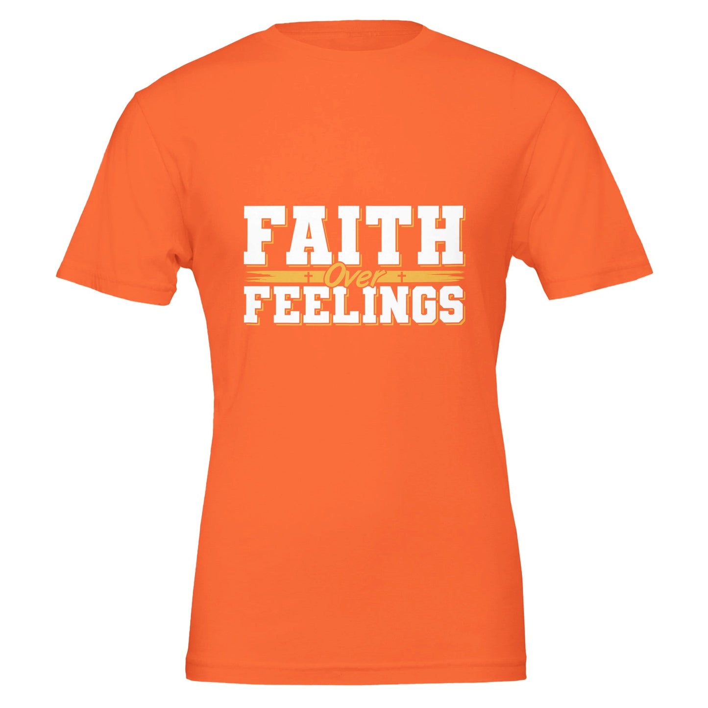 Faith Over Feelings - Premium Unisex Crewneck T-shirt | Bella + CanvasThis t-shirt is renowned for its soft feel and sturdy construction, ideal for DTG printing.

Made from 100% Airlume combed and ring-spun cotton, offering a premium, Feelings - Premium Unisex Crewneck