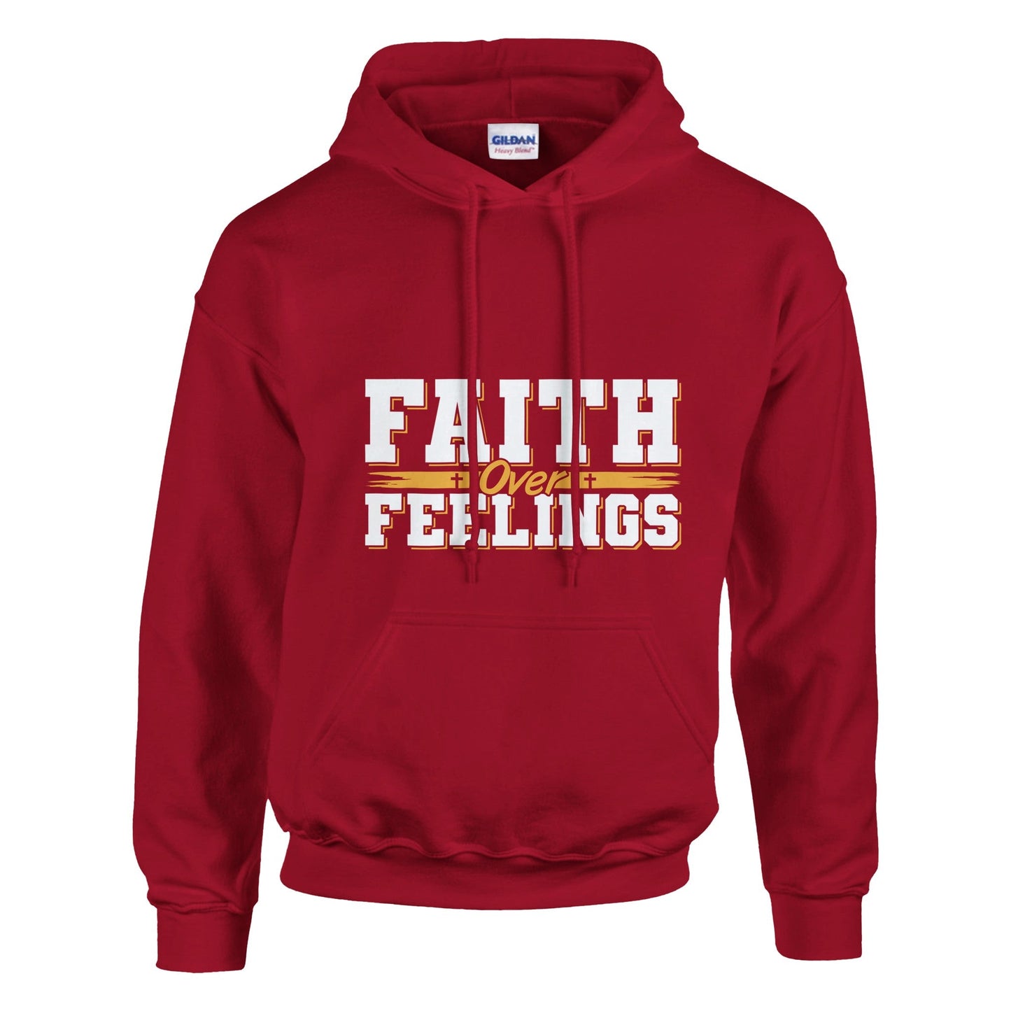 Faith over Feelings - Classic Unisex Pullover Hoodie | Gildan® 18500A heavy blend hoodie. Crafted from a soft blend of 50% cotton and 50% polyester.
Features a double-lined hood with matching drawstring.
The fabric's air jet yarn offFeelings - Classic Unisex Pullover Hoodie