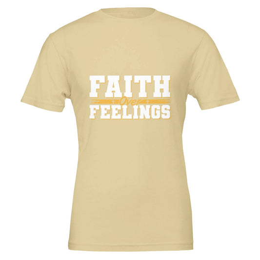 Faith Over Feelings - Premium Unisex Crewneck T-shirt | Bella + CanvasThis t-shirt is renowned for its soft feel and sturdy construction, ideal for DTG printing.

Made from 100% Airlume combed and ring-spun cotton, offering a premium, Feelings - Premium Unisex Crewneck