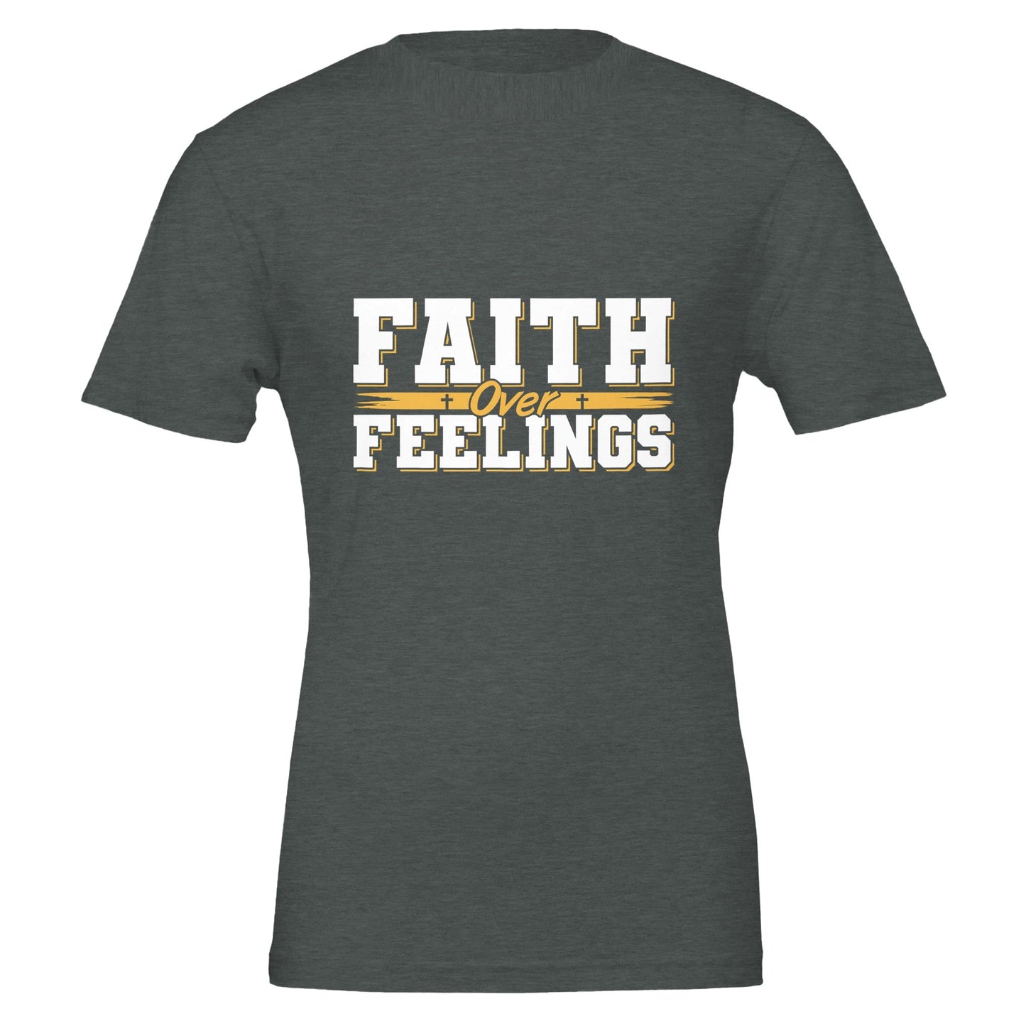 Faith Over Feelings - Premium Unisex Crewneck T-shirt | Bella + CanvasThis t-shirt is renowned for its soft feel and sturdy construction, ideal for DTG printing.

Made from 100% Airlume combed and ring-spun cotton, offering a premium, Feelings - Premium Unisex Crewneck