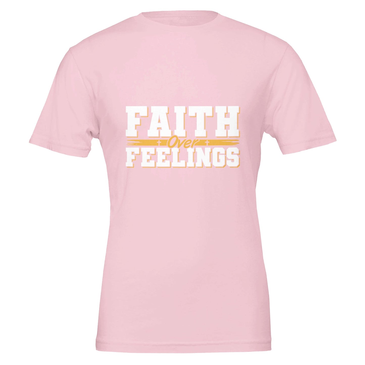 Faith Over Feelings - Premium Unisex Crewneck T-shirt | Bella + CanvasThis t-shirt is renowned for its soft feel and sturdy construction, ideal for DTG printing.

Made from 100% Airlume combed and ring-spun cotton, offering a premium, Feelings - Premium Unisex Crewneck