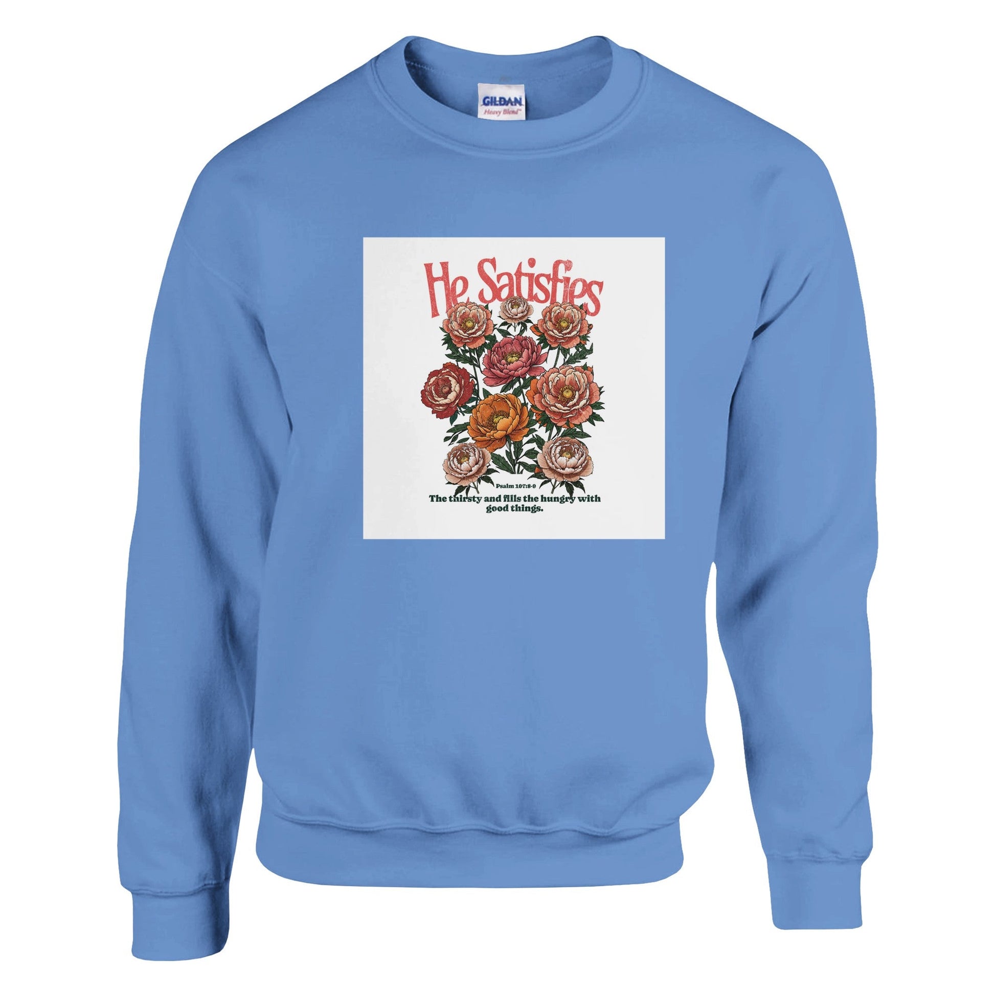 He satisifies - Classic Unisex Crewneck Sweatshirt | Gildan® 18000A heavy blend sweatshirt. Crafted from a soft blend of 50% cotton and 50% polyester.
 Features air jet yarn for a softer feel and reduced pilling.
Double-needle stitsatisifies - Classic Unisex Crewneck Sweatshirt