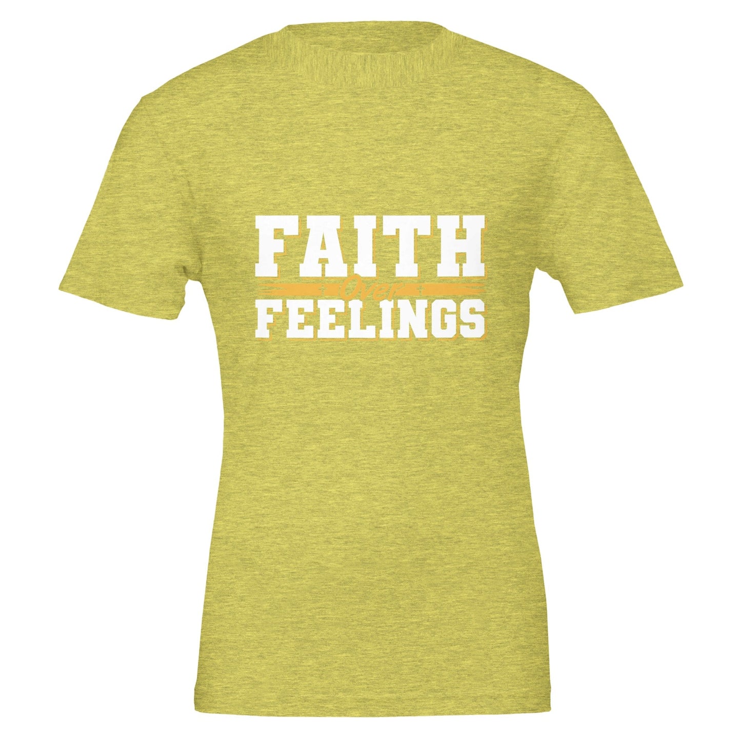 Faith Over Feelings - Premium Unisex Crewneck T-shirt | Bella + CanvasThis t-shirt is renowned for its soft feel and sturdy construction, ideal for DTG printing.

Made from 100% Airlume combed and ring-spun cotton, offering a premium, Feelings - Premium Unisex Crewneck